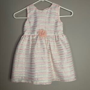 Girls Pink & White Striped Dress Wonder Nation toddler Easter dress with flower